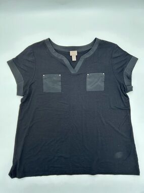 Chico's Black Short-Sleeve V-Neck Pocket Tee with Stud Accents 3